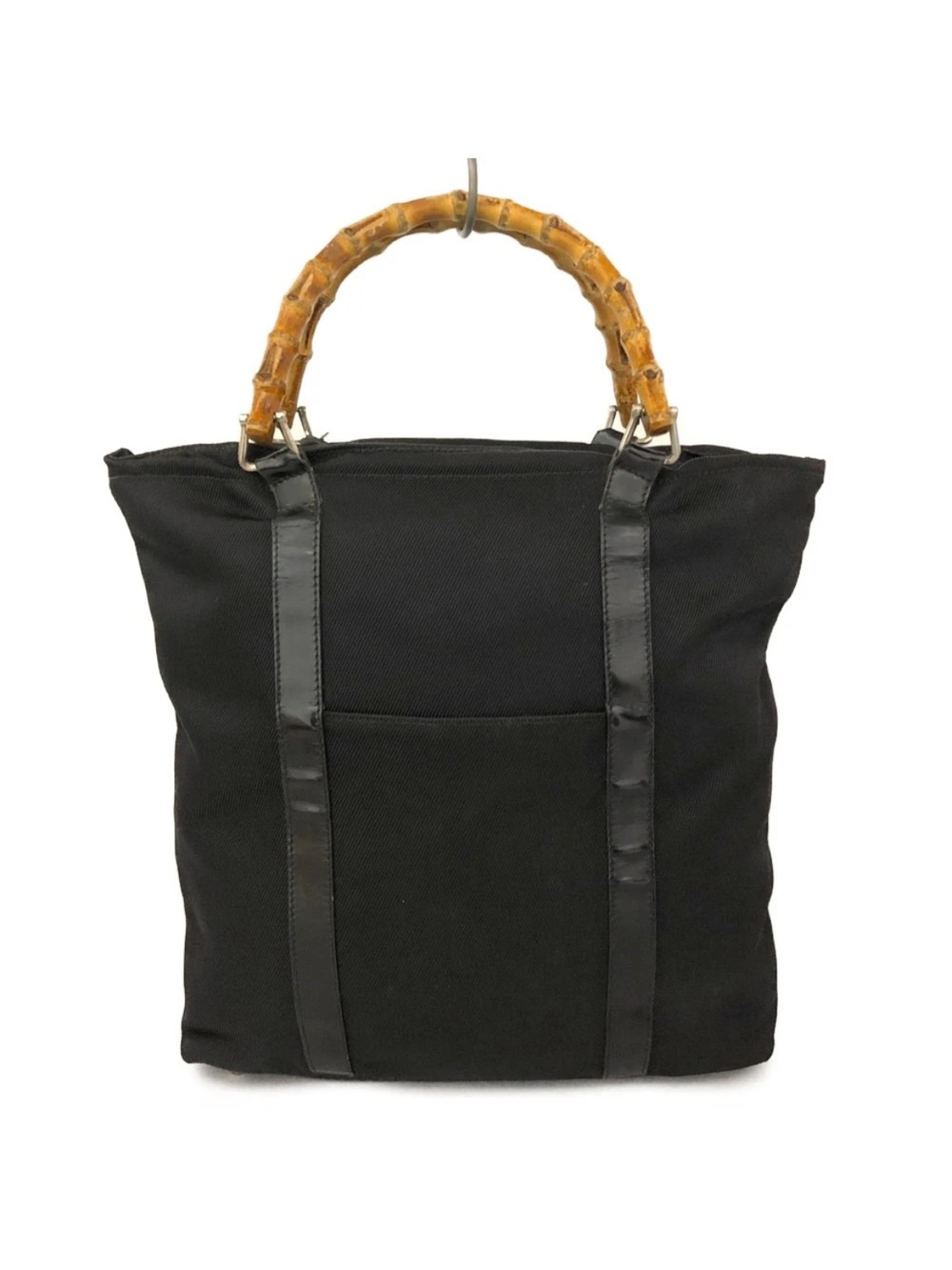 GUCCI Vintage Nylon & Patent Leather Bamboo Handle Tote Bag - Black👝